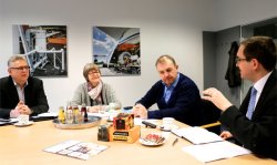From left to right - Thomas Gandt (Managing Director), Inge Teich (Marketing Manager), Peter Herrmann (Sales Manager) and Peter Edwards (Global Cement) in discussion at Venti Oelde's headquarters.