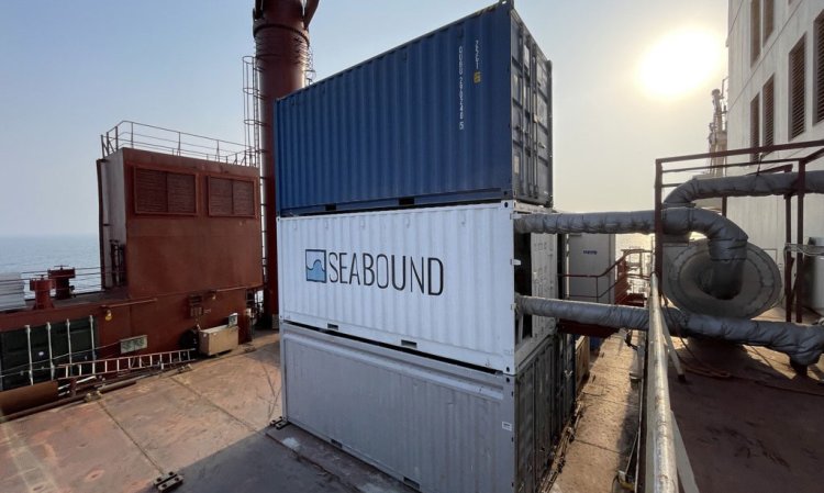 A prototype Seabound Container onboard a container vessel.