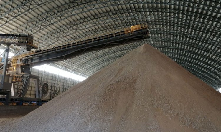 Inside the plant's raw material storage building.