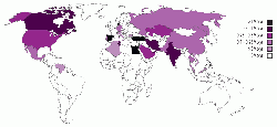 Figure 1: Global white cement capacity by country. Production capacity is concentrated in north Africa and the Middle East, with some capacity in North America and Europe.