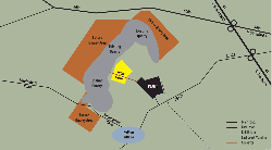 Schematic showing locations of plant site, solar farm quarry, main roads and rail.
