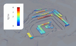 Figure 7: Yearly plan for the limestone quarry. The blocks represent the material to be extracted during 2019.