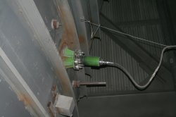 A Siloflow pneumatic blaster attached to one of the additive bins. The device is exceedingly efficient at unclogging sticky additives.