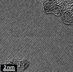 Scanning electron microscope image of single layer 'pristine' graphene, at different scales.