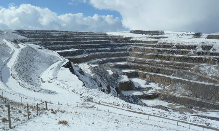 The Hope plant's limestone quarry, as seen from a very cold and windy look out point. The plant is located 300m down the hill from the bottom right of the image.