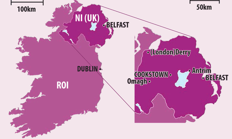 Location of Cookstown Cement in Northern Ireland (NI) and the island of Ireland. ROI = Republic of Ireland.