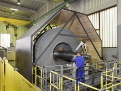 An impeller being balanced on the Schenck balancing machine in the factory.