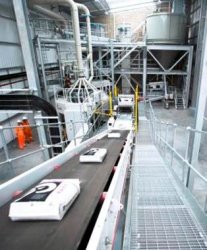 Inside the new Hope Cement packing plant in Dagenham, Greater London.
