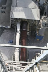 The FLSmidth kiln and bypass from the top of the preheater tower.