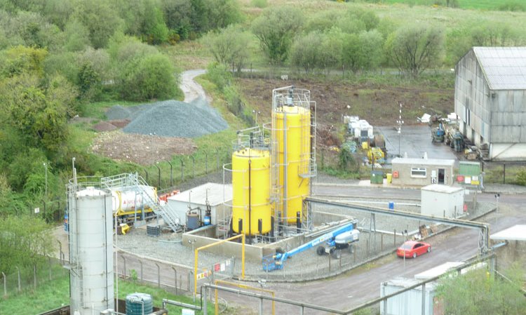 A recently repainted waste solvent silo. The colour of things to come?