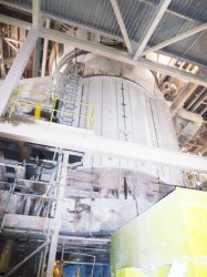 The plant’s large Polysius vertical roller mill for raw meal grinding.