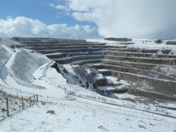 The Hope plant's limestone quarry, as seen from a very cold and windy look out point. The plant is located 300m down the hill from the bottom right of the image.
